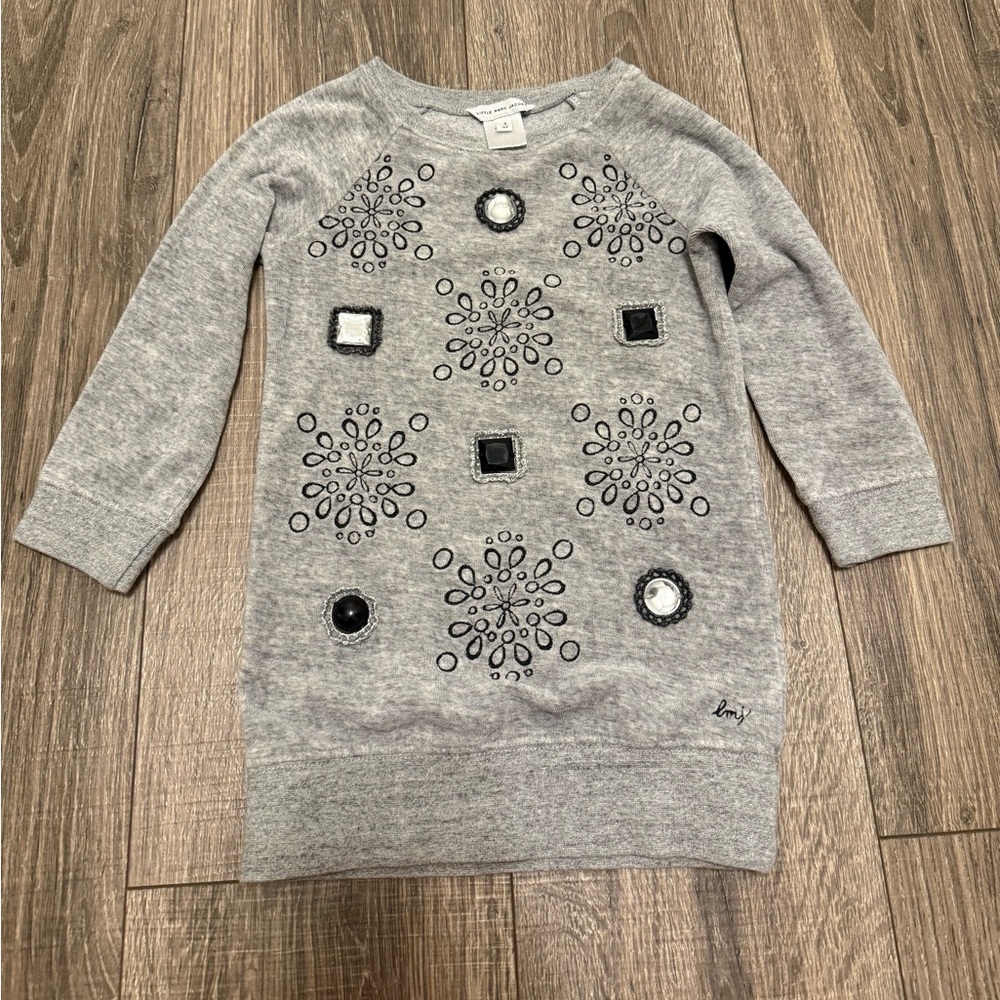 Little Marc Jacob’s Girls Gray Velour Long Sleeve Dress Size 3